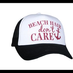 New Hot Pink “Beach Hair” Trucker Hat Ball Cap Adjustable Black & White